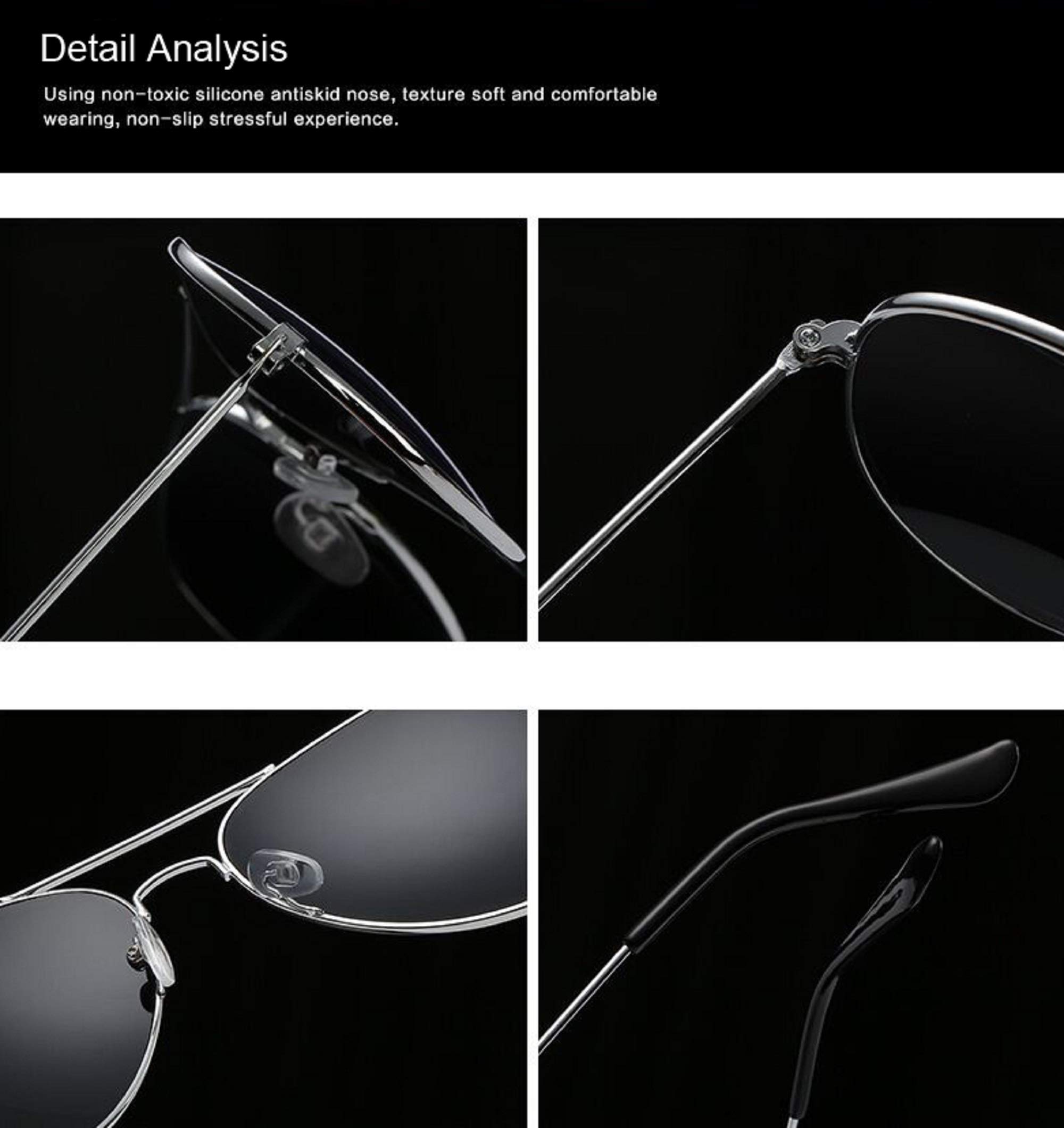 AUGEN Gafas de sol unisex polarizadas clásicas de aviador con marco plateado y lentes negras, Plateado/Negro, Medium