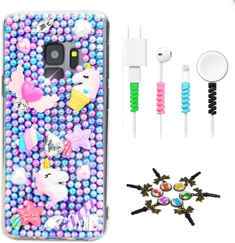 STENES Sparkle Case Compatible with Samsung Galaxy S10 6.1 Inch - Stylish - 3D Handmade Bling Unicorn Star Rhinestone Design Cover Case with Cable Protector [4 Pack] - Fantasy