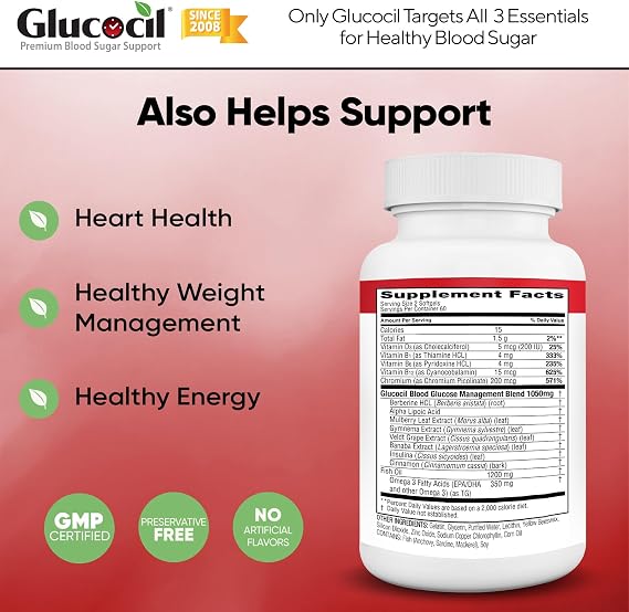 Glucocil Softgels - Premium Blood Sugar Support - New Clinical Study Published March 2026-3 Million Bottles Sold - Supports the 3 Essentials for Healthy Blood Sugar - Since 2008, 2-Pack