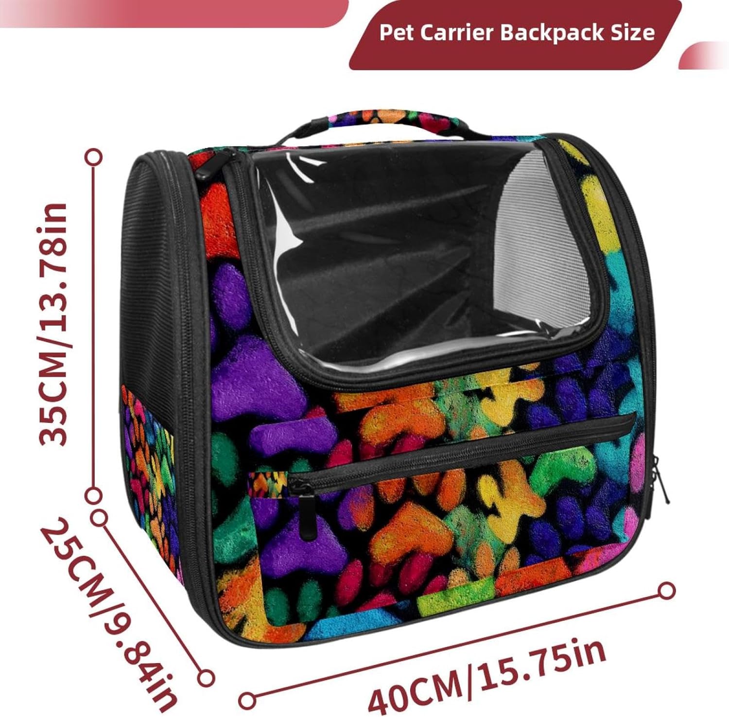 Colorful Dog Paw Prints Pet Carrier Soft Sided Carrier for Small Medium Cats Dogs