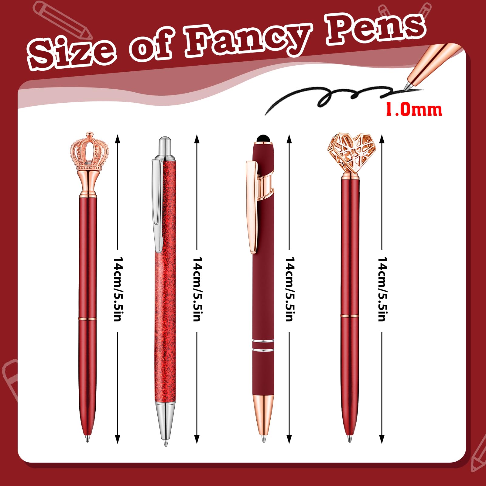 BESARME 4 Pcs Red Pens for Women, Red Gifts for Girls Personalized Bridal Shower Gifts for Women Cute Pen for School Office Supplies
