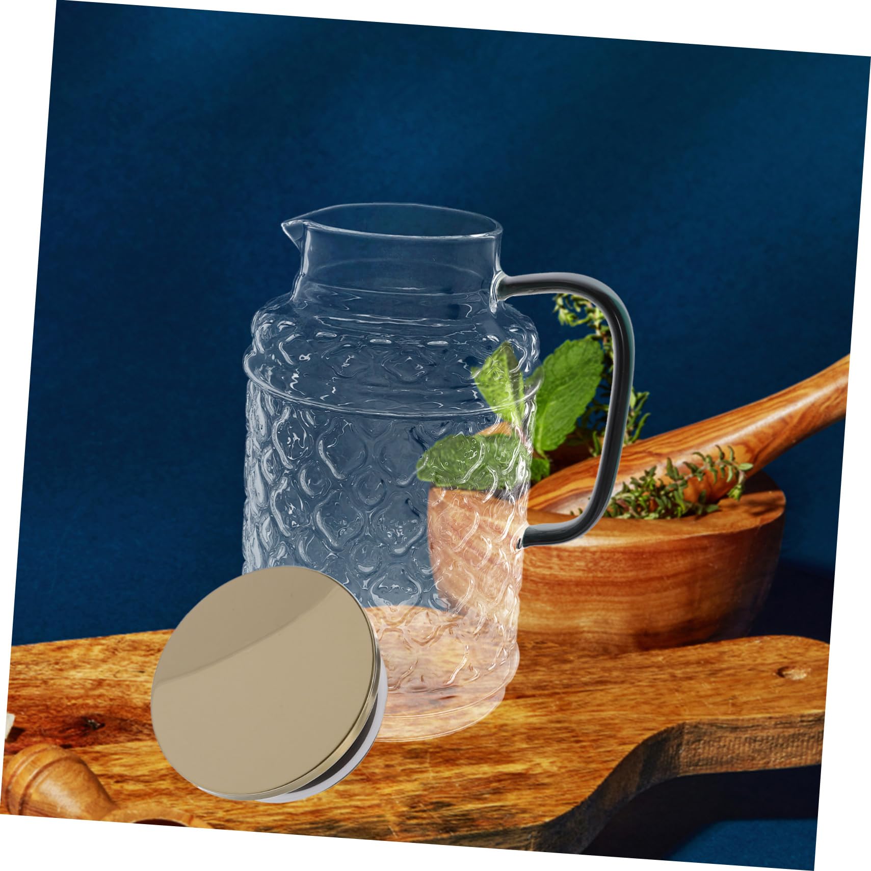 Mikinona Jarra de Vidrio para Agua Fría 1,7 Litros con Tapa y Asa, Vidrio Grueso Resistente, Diseño Antigoteo, Apta para Uso Doméstico y Fiestas, Accesorio Práctico para Servir Bebidas