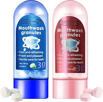 30 Count Toothpaste Tablets, for Deep Cleaning, Gentle on Gums, Stain Removal, Fresh Breath, Mouthwash Granule Strawberry&Lime Mint