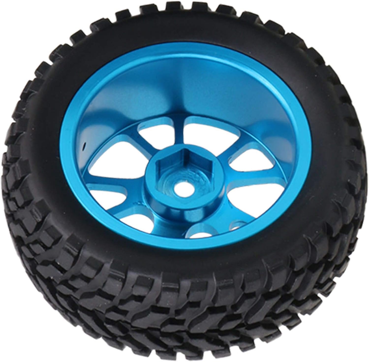 Mxfans Black 75mm Dia Beard Pattern Rubber Tyre & Blue Aluminum Alloy 10-Spoke Wheel Rims with 12mm Hex for RC 1:10 On Road Car Pack of 4