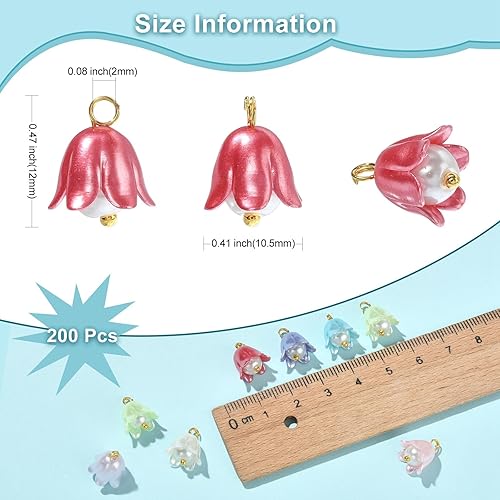 Miniatura 10 de LiQunSweet 200 dijes de flores de tulipán de imitación de plástico ABS para hacer joyas, pulseras, aretes, collares, manualidades