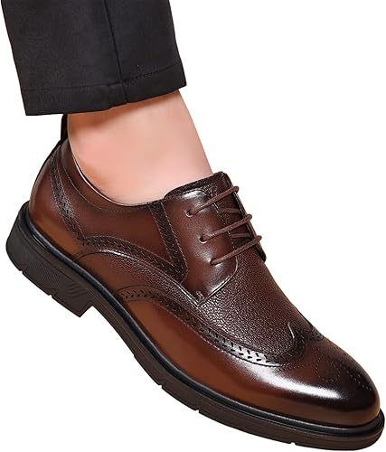 ANUFER Mannen Echt Leer Derby Brogues Formeel Veterschoenen Zakelijke