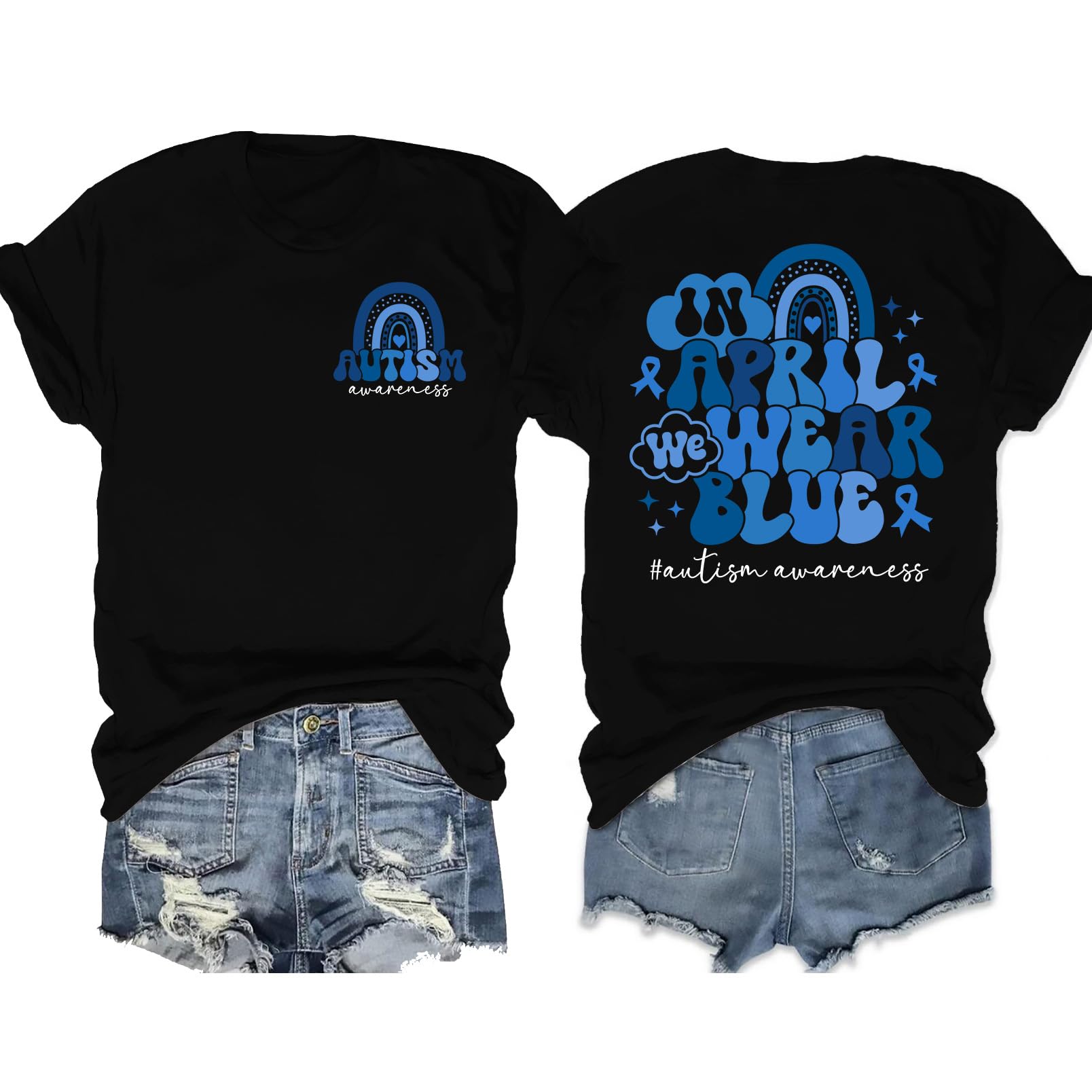 LAZYCHILD Autism Awareness Shirt for Women: Blue Autism Awareness Shirts We Wear Blue T-Shirt Puzzle Piece Tee Tops