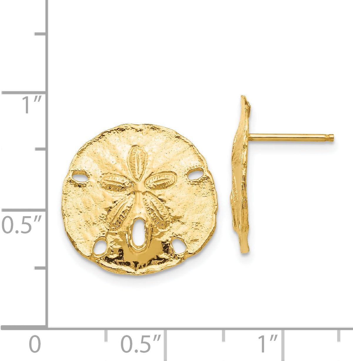 14k Yellow Gold Large Sanddollar Ball Button Post Stud Earrings