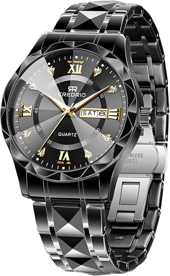 Watch for Men Stainless Steel Waterproof Diamond Business Dress Analog Quartz Luminous Date Two Tone Luxury Casual Wrist Watch