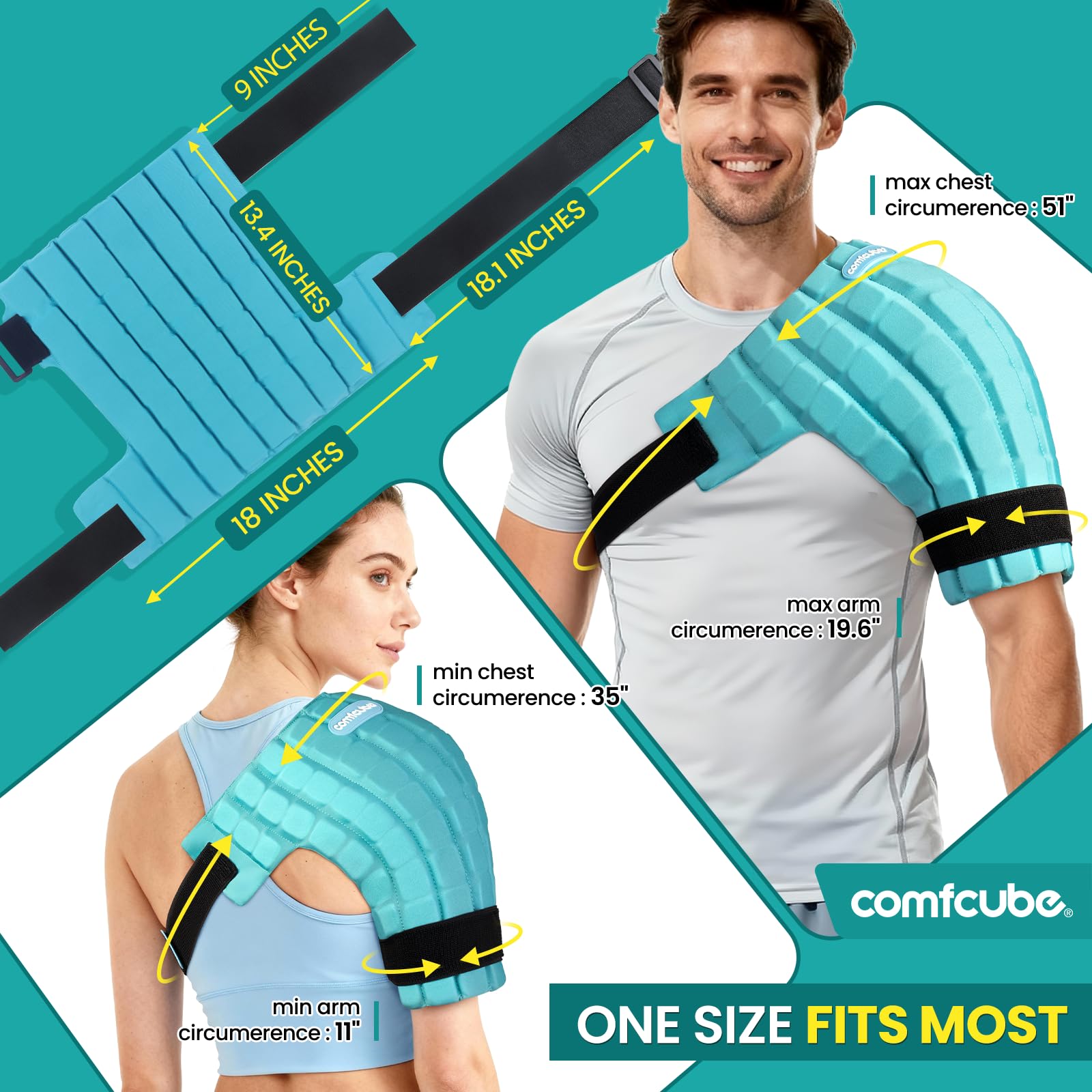 Bolsa de hielo de hombro para lesiones, 2 horas de larga duración, manguito rotador, terapia de frío, bolsa de hielo flexible para alivio del dolor, bolsa fría para hombro congelado, cirugía,