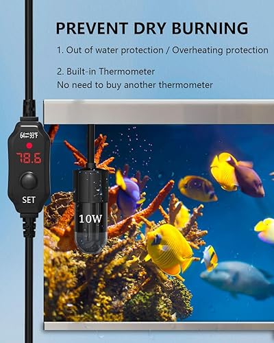 Miniatura 2 de Calentador sumergible de acuario de 10 W, para tanque de 1-2 galones, ajustable para tanque de tortugas de peces, con termómetro de pantalla digital