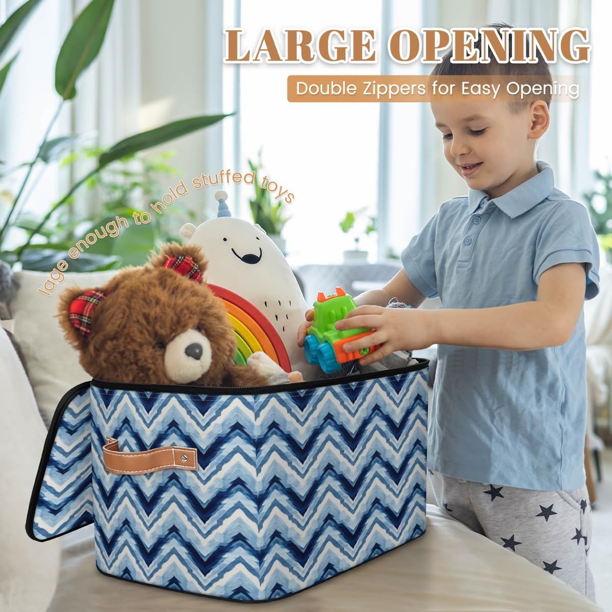 Pardick Storage Bin Set of 2 Ethnic V Shape Storage Basket with Zipper Lid & Handle Foldable Closet Shelf 2 Pack Cloth Organizer Basket Cube Bins Clothes Organizer for Nursery, Bedroom