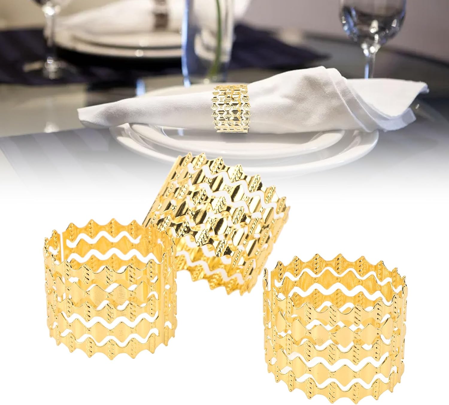 10pcs Napkin Rings, Round Napkin Ring Metal Napkin Ring Holder for Christmas Wedding Dinner Parties Receptions Family Gathering Table Setting