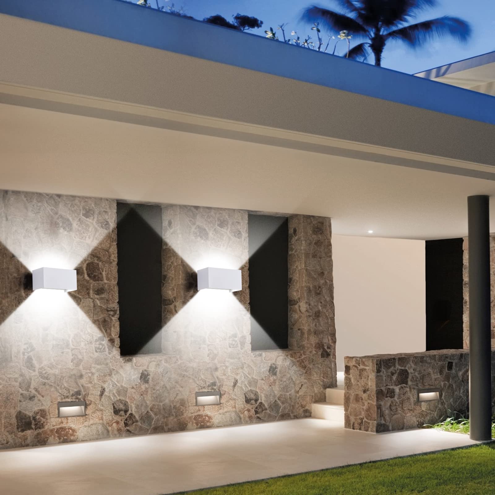 ZIKEY 24W Lámpara de Pared LED Interior/Exterior, Ángulo de Luz Ajustable, Moderno Aplique de Pared Blanco Frío 6000K, Impermeable IP65 para Balcón, Dormitorio, Porche, Pasillo - Blanco