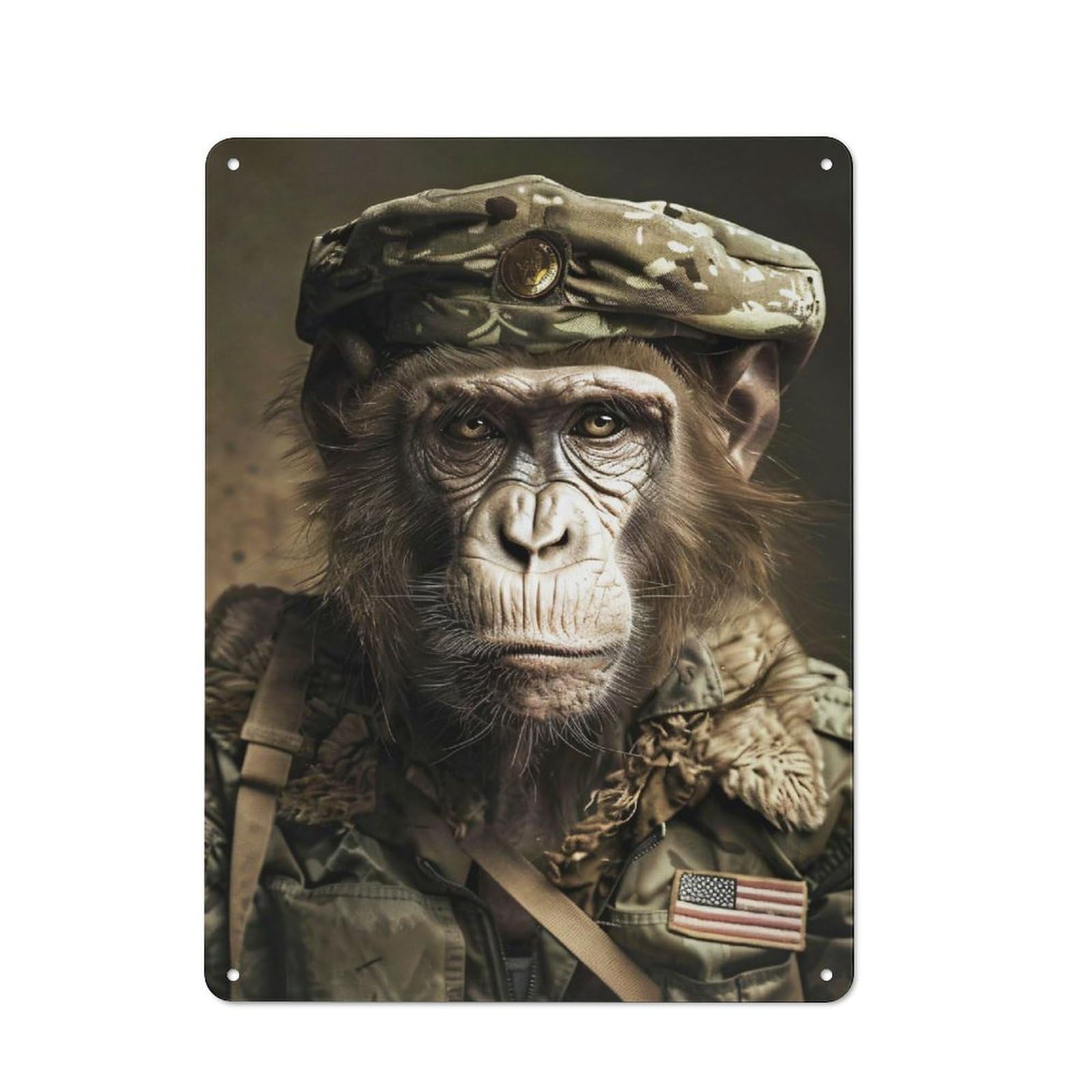 Junmoney Style-2 Retro Retro Metal Sign 40X30cm Featuring Military Monkey Portrait, Garage Wall Decor For Garage, Hobby Room, Office Or Man Cave
