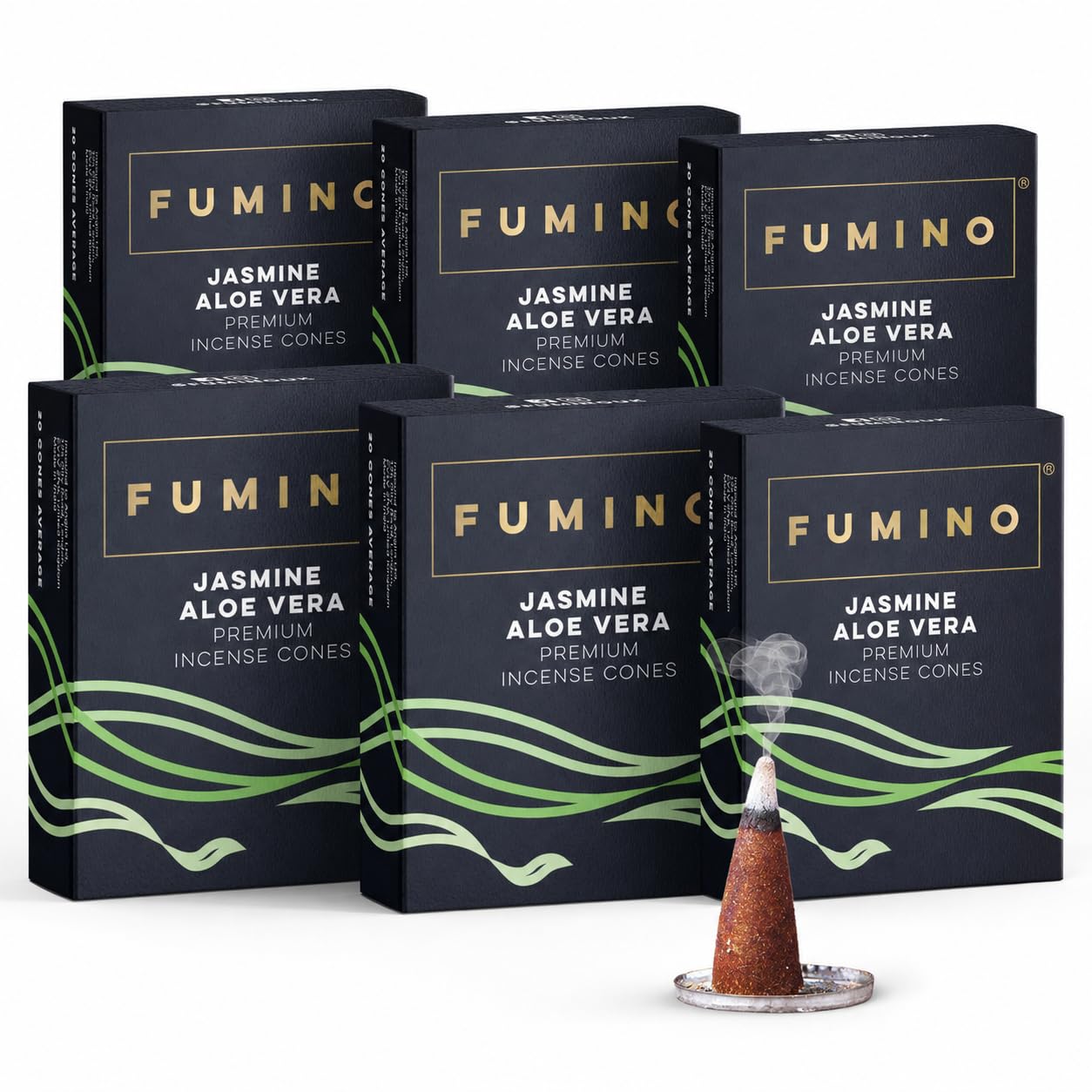 Fumino Black Incense Cones Jasmine Aloe Vera 90 Pack 6 Boxes - Handmade Natural
