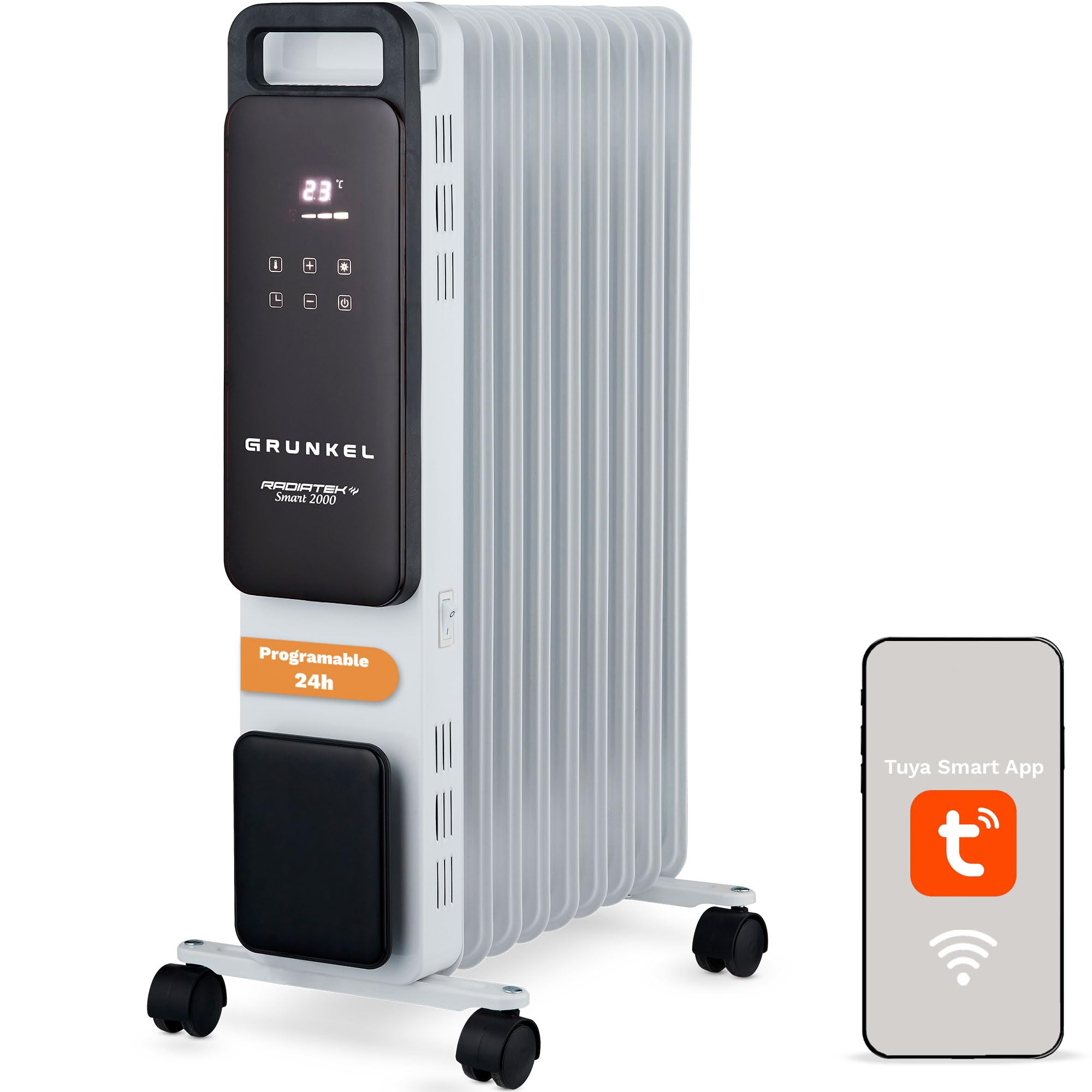 Oil Radiator GRUNKEL RD-2000PRO 2000W | 9 Heat Elements | Integrated Wi-Fi | Smart Connectivity | Touch Panel | ECO Mode | 24H Programming | Roll Protection (2000W)