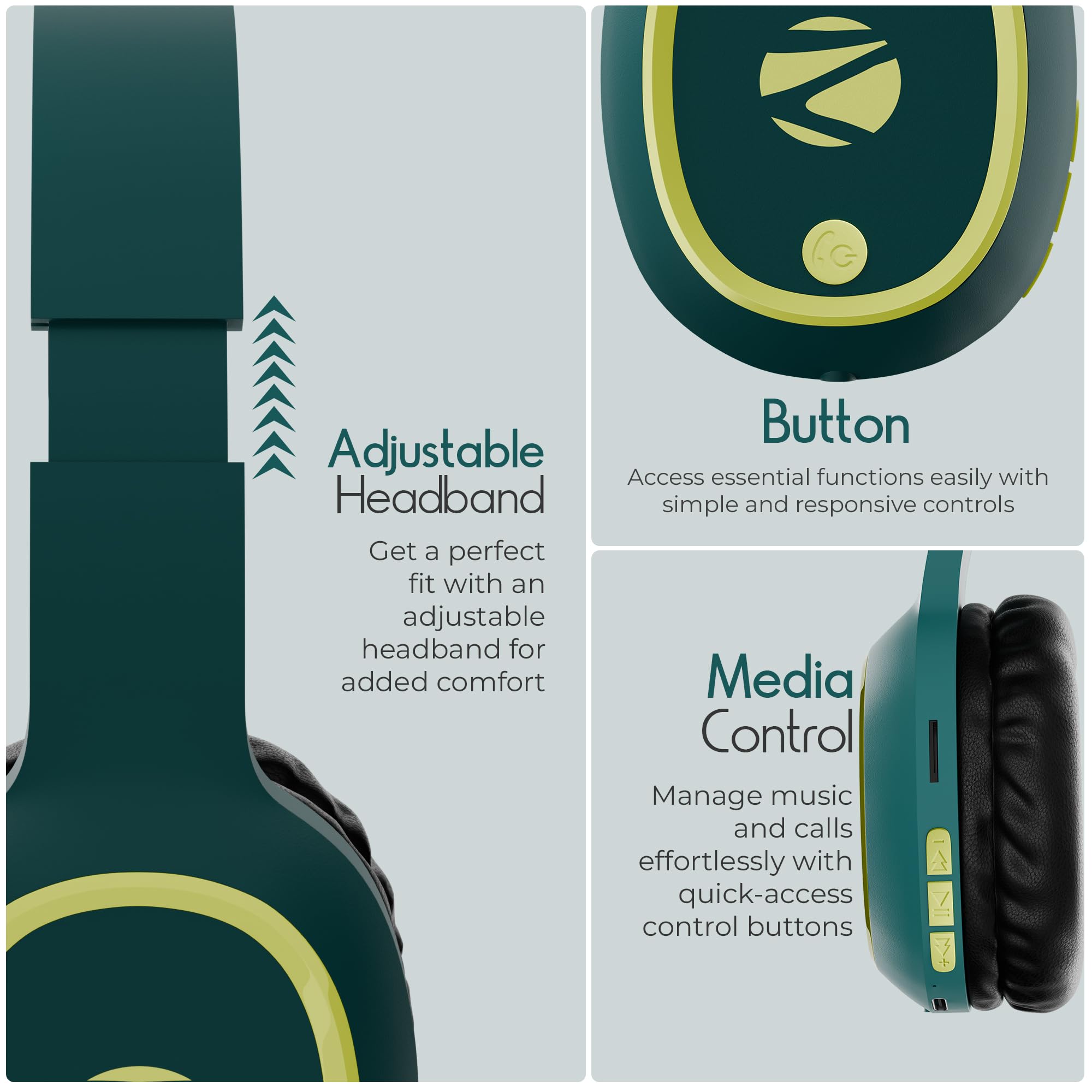 Zebronics Thunder (2026 Upgrade) Wireless Headphones, BT v6.0, True 60 hrs Playback, 40mm Drivers, ENC, Gaming Mode, Dual Pairing, AUX & microSD, Rapid Charging, Call Function (Teal Green) — Amazon image 7
