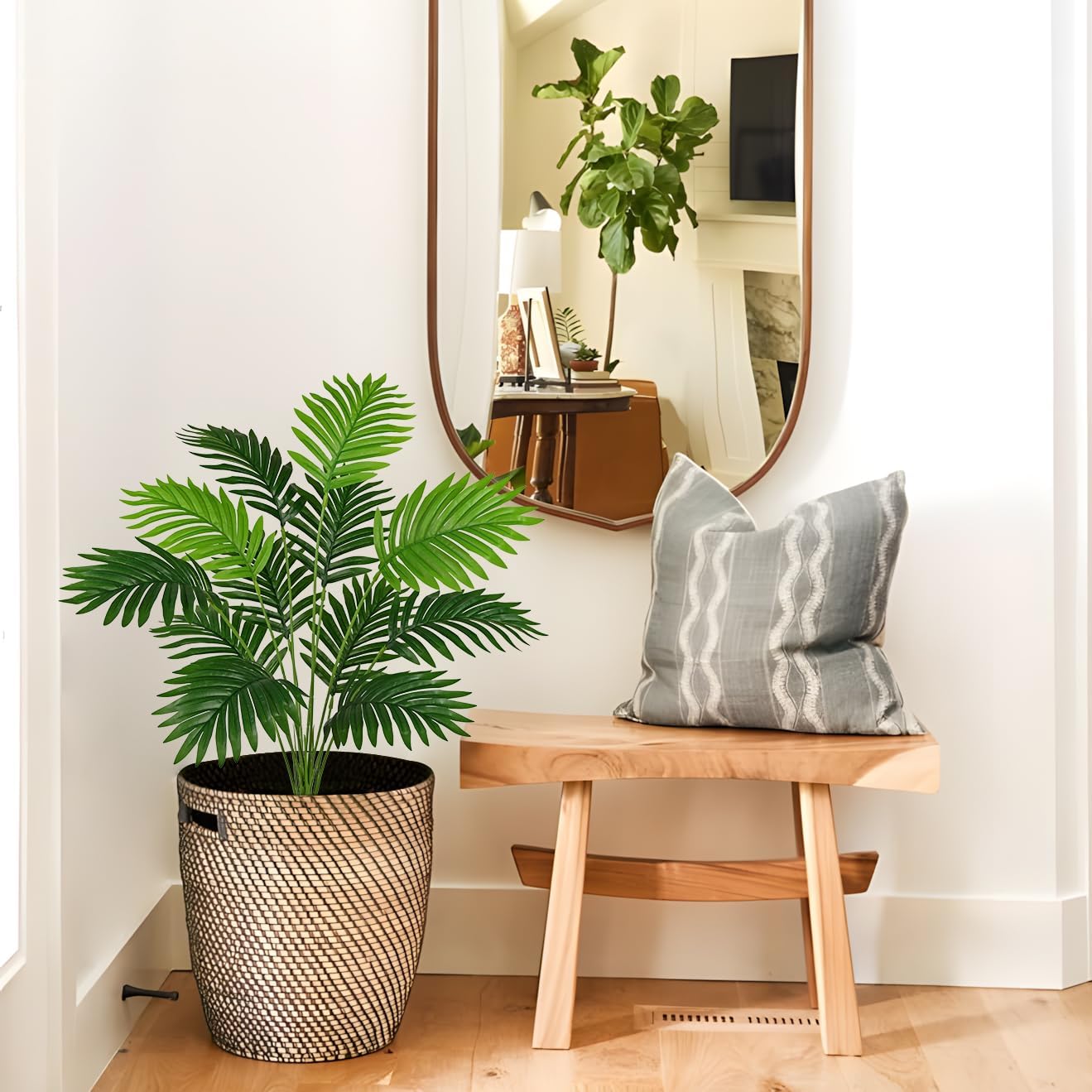 2PCS Artificial Palm Plant 30" Fake Tropical Areca Palm Leaves Bushes Tree Leaf Large Faux Greenery Stem Shrubs for Indoor Outdoor Home Garden Arrangement Jungle Safari Wedding Party Decor, 12 Leaves