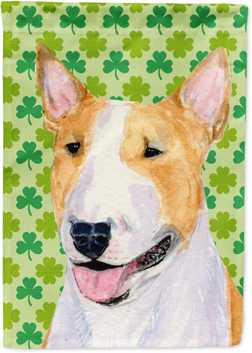 Caroline's Treasures SS4427CHF Bull Terrier St. Patrick's Day Shamrock Portrait Flag Canvas, Large, Multicolor