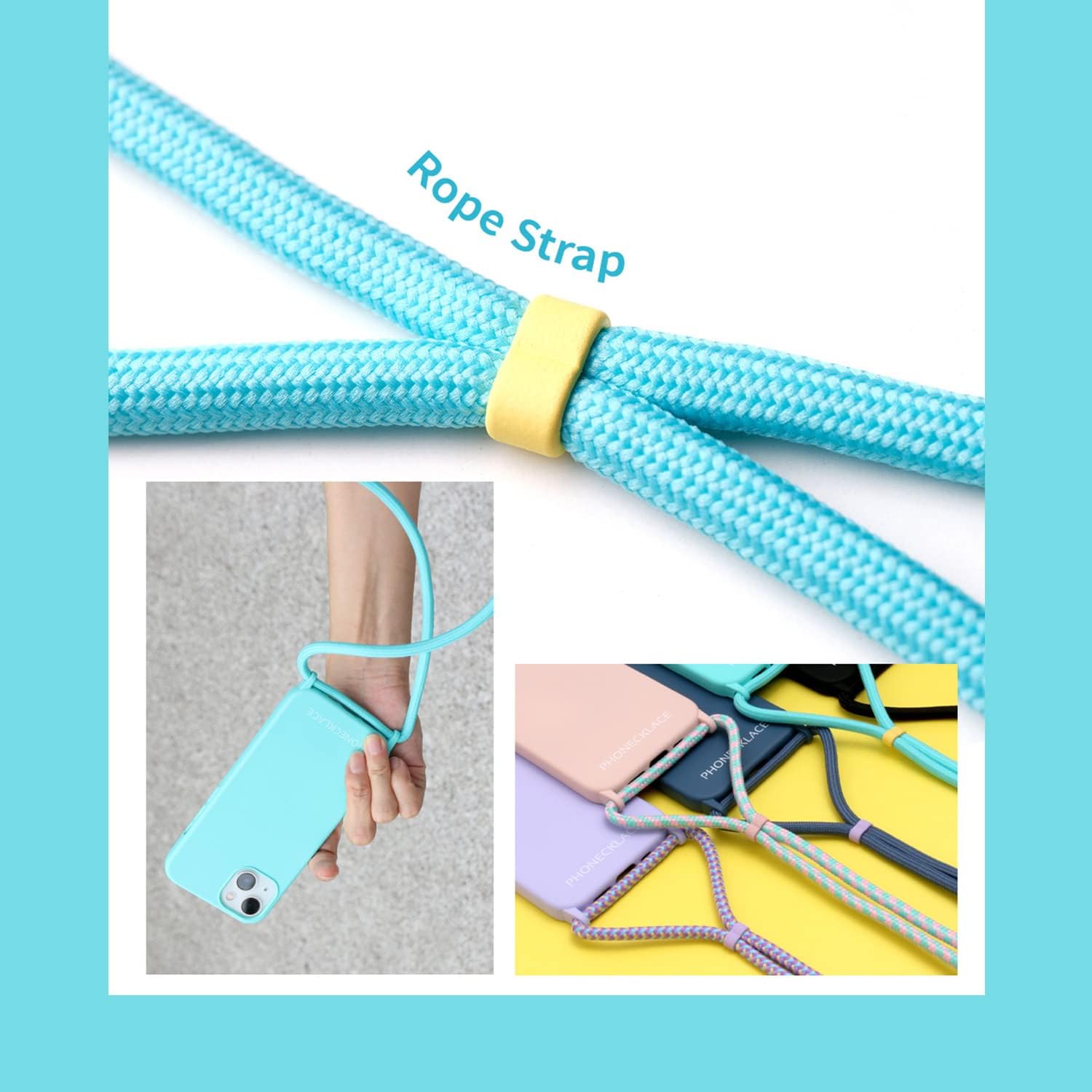 PN23262i13MT Silicone Case for iPhone 13, with Rope Neck Strap, Crossbody Design, Neck Strap, Smartphone, Mint
