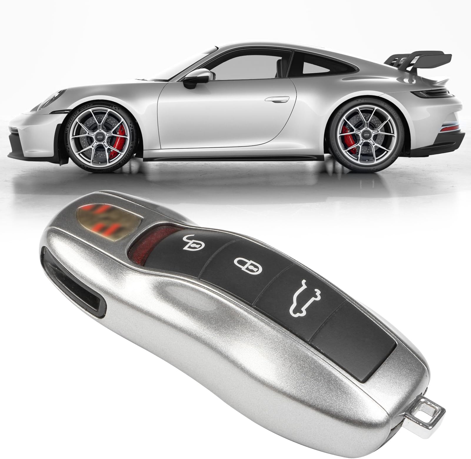 Jaronx Compatible with Porsche Key Fob Cover, Key Cover Compatible with Cayenne Panamera Macan Cayman 911 Compatible with Porsche Accessories (GT Silver)