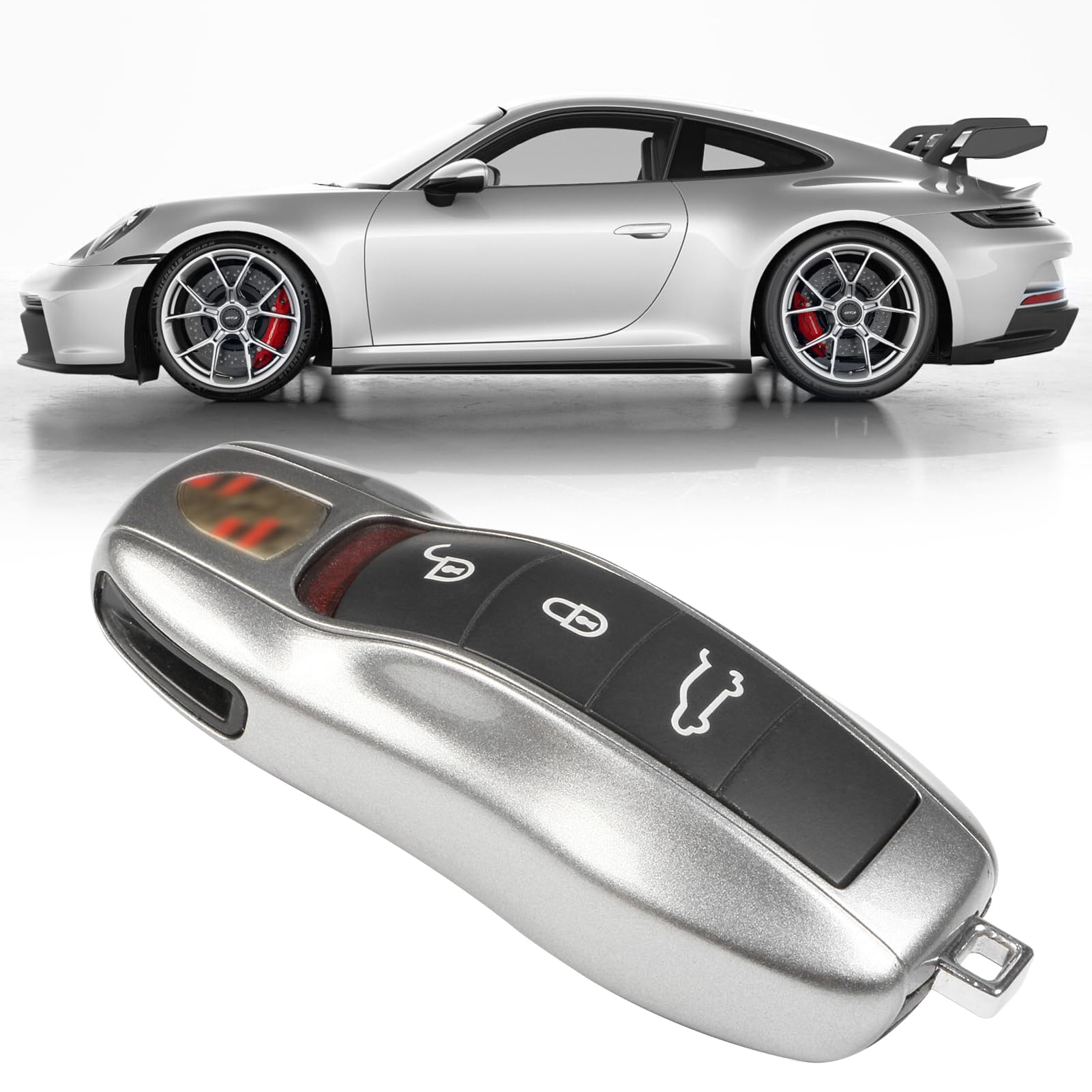 Jaronx Compatible with Porsche Key Fob Cover, Key Cover Compatible with Cayenne Panamera Macan Cayman 911 Compatible with Porsche Accessories (GT Silver)