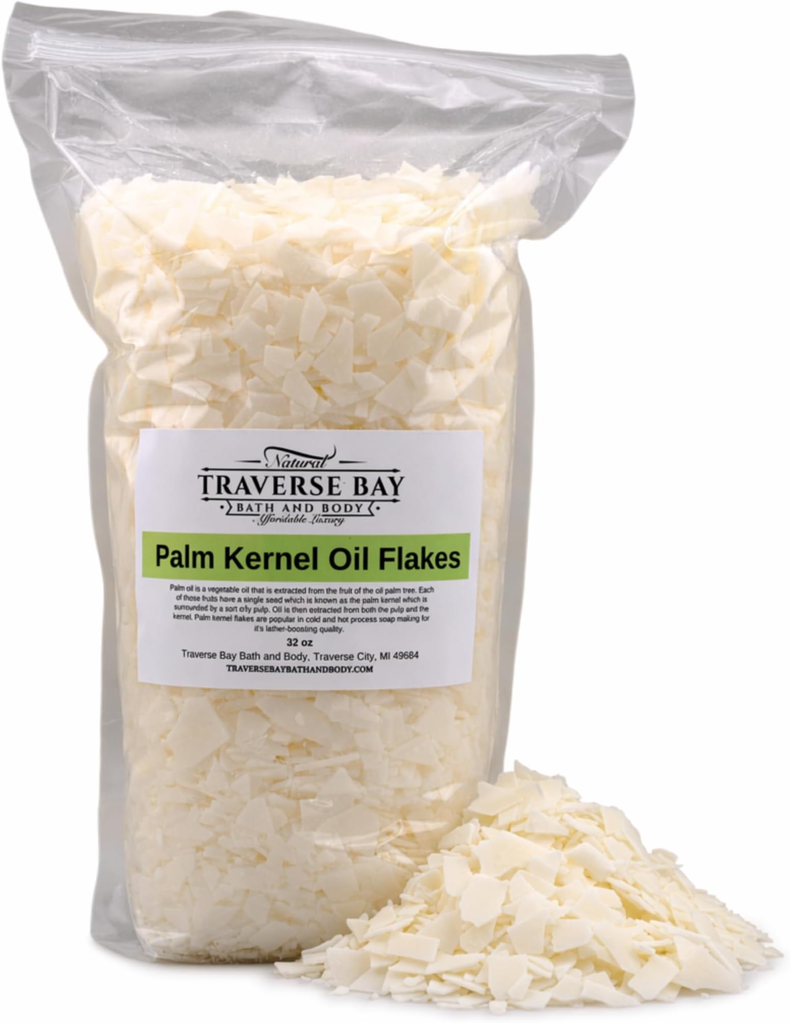 Palm Kernel Oil Flakes 32- oz. / 2LB Soap Making supply's in Stand-up Barrier Pouch All Natural.