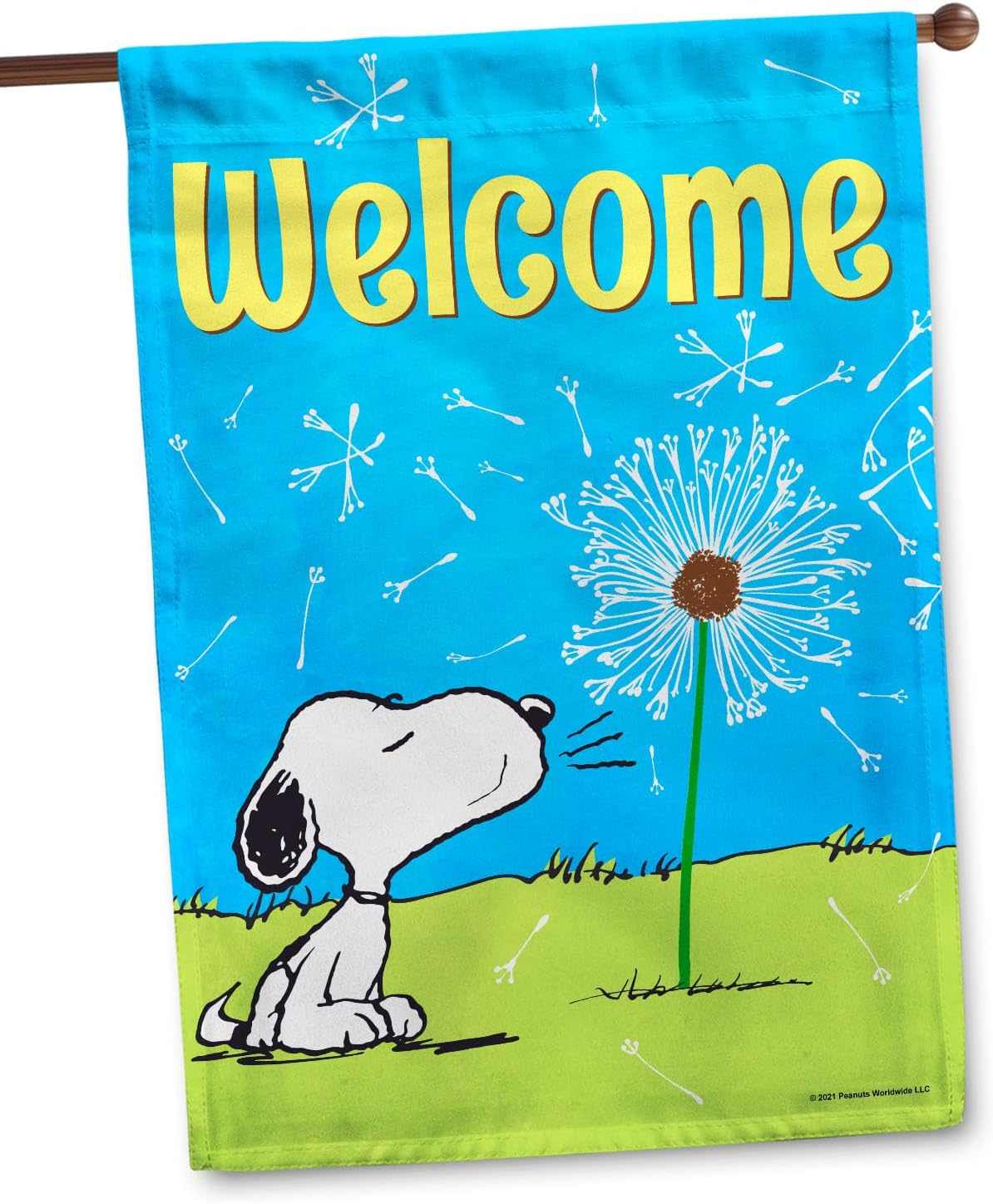 Flagology.com, PEANUTS®, PEANUTS® Blowing Dandelions – House Flag 28" x 40", Officially Licensed PEANUTS®, Spring, Summer