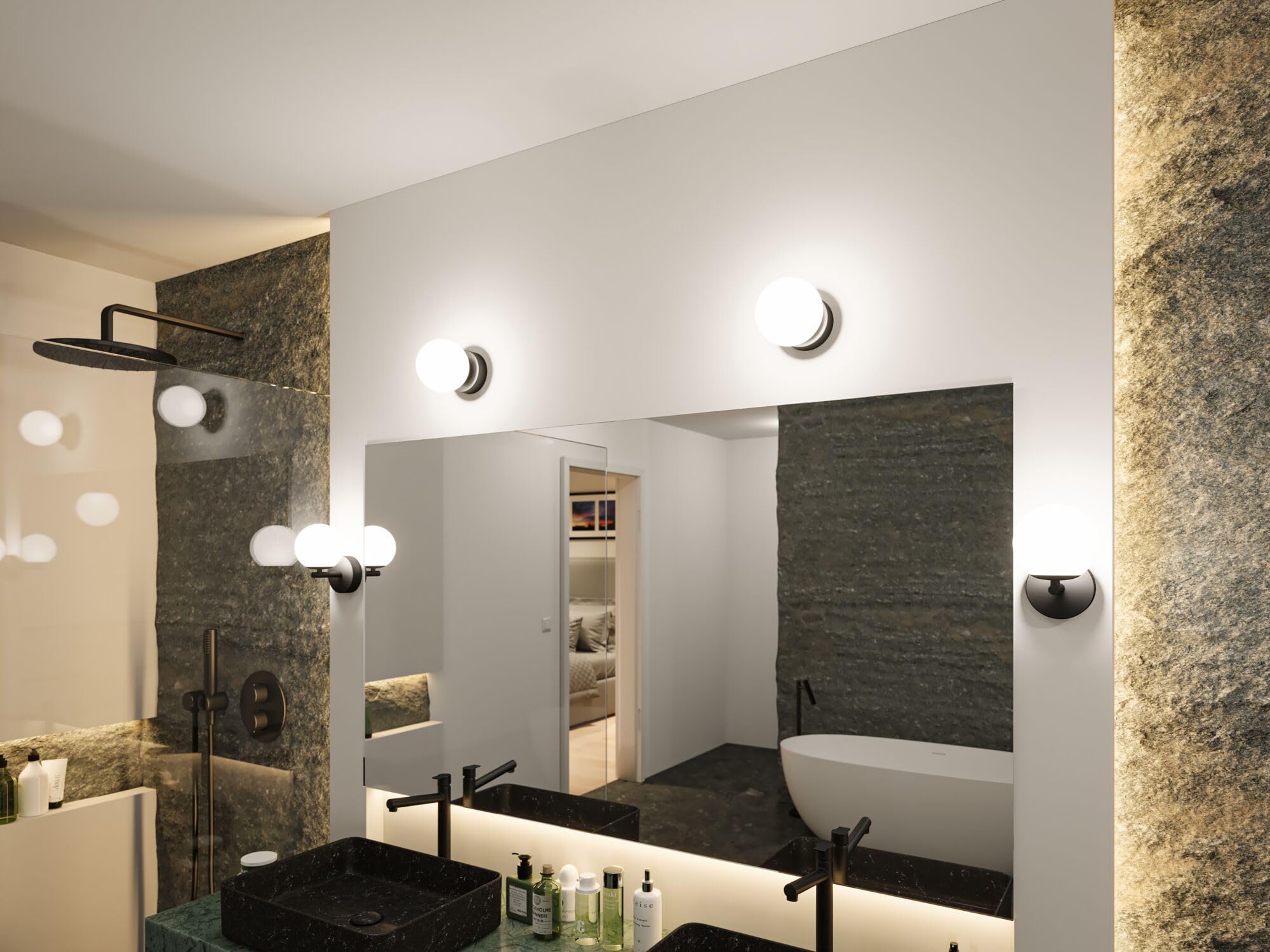 Paulmann 71074 Aplique LED Selection Bathroom Gove IP44 3000K 400lm 230V 5W, negro mate, satinado luminaria de baño