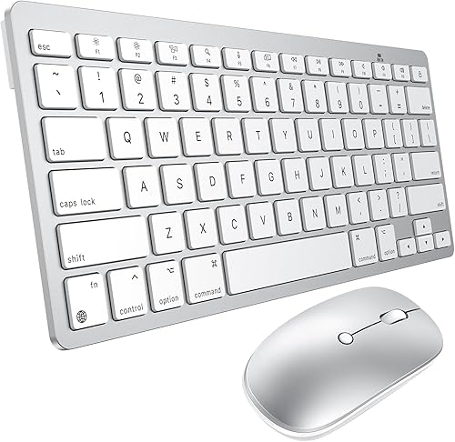 Teclado y mouse inalámbricos para Mac, teclado de 14 atajos multimedia con mouse DPI ajustable, diseño delgado y portátil, conexión Bluetooth