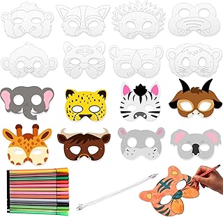 16 Set Animal DIY Masks Animal Party Coloring Mask Safari Jungle Party Mask with 24 Pcs Watercolor Pen Blank Mask Jungle Animal Unpainted Mask for Kid Birthday School Costume Cosplay Masquerade