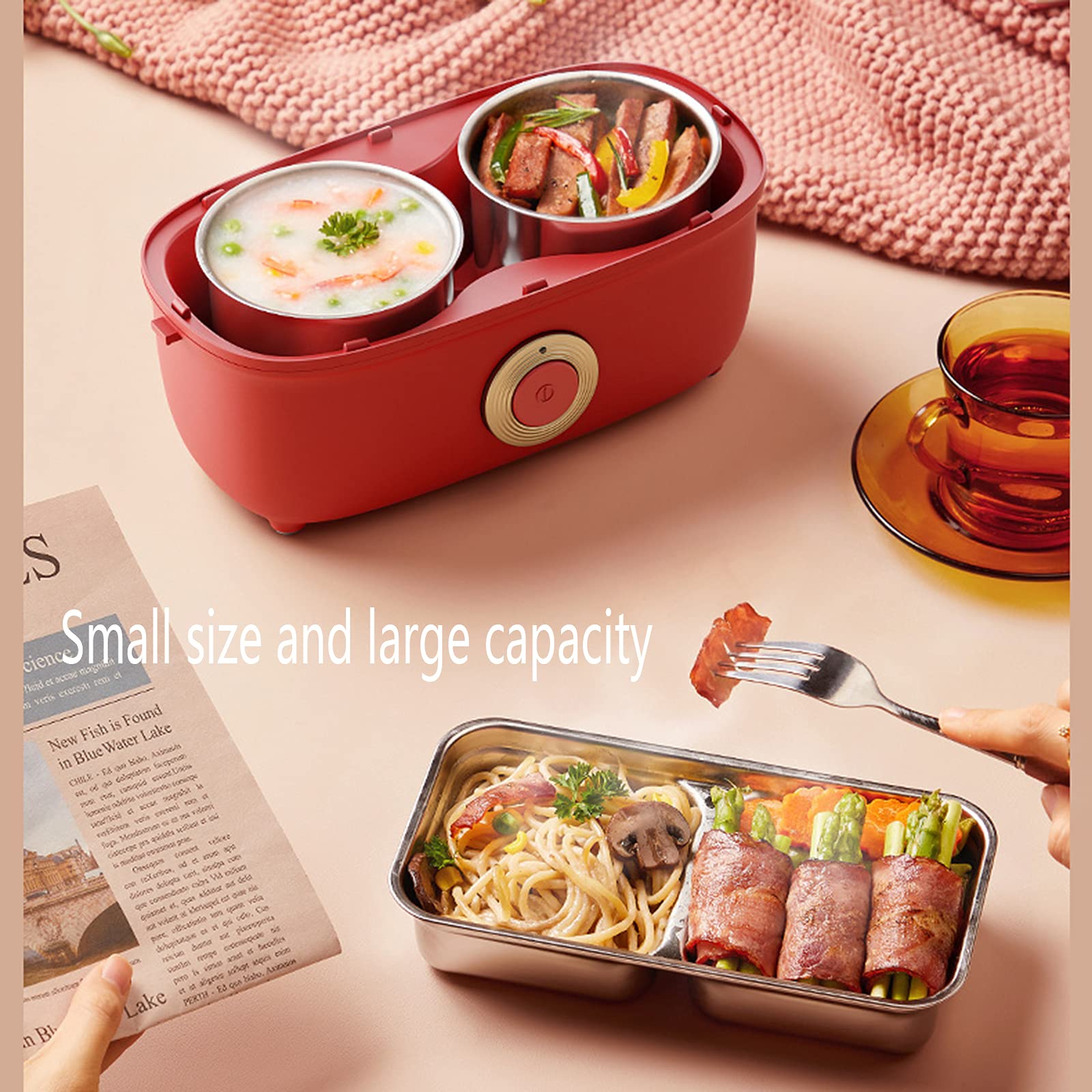 CASOTA Fiambrera Bento Caja Bento Contenedor Cajas Bento Termo Aislante Eléctrico Térmico Adultos Adultos A Prueba De Fugas Acero Inoxidable 270W Doble Capa con Compartimentos