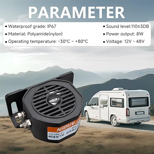 Miniatura 9 de FARBIN Alarma de respaldo para camión, 105 dB, 12 V-48 V, bocina de alarma inversa para automóvil con advertencia de timbre BIBI, impermeable,