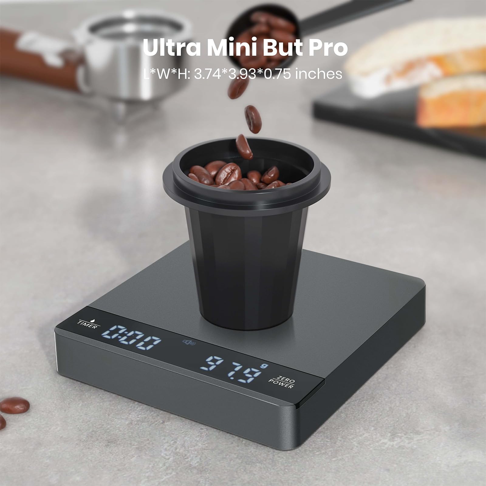 Maestri House Mini balance à café avec minuterie, rechargeable, 2 kg/0,1 g, balance de précision pour expresso et pour-over, balance de cuisine numérique portable avec chronométrage automatique