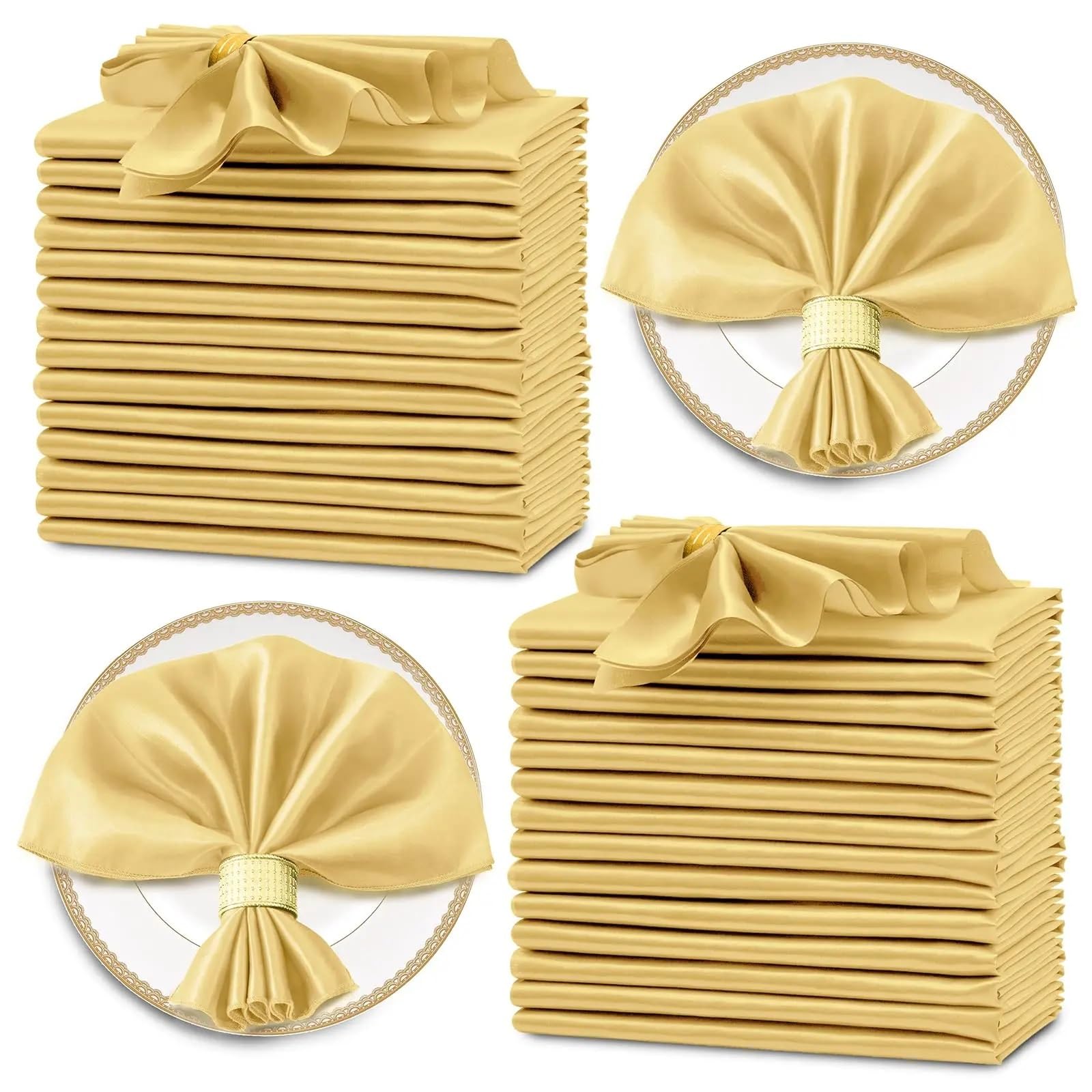 Cotton Table Napkins, 60 Pack 30x30cm Silky Satin Square Multicolor(60pcs Gold)