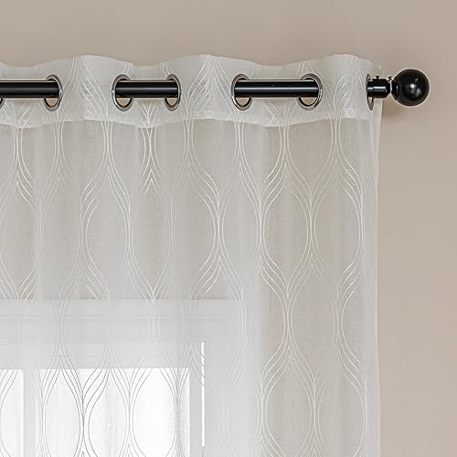 Miniatura 4 de Amazon Basics 2-Piece Embroidery Sheer Curtain Set, Light Filtering Hollow Drapes for Living Room and Bedroom, 52" W × 84" L, White Classic Waves