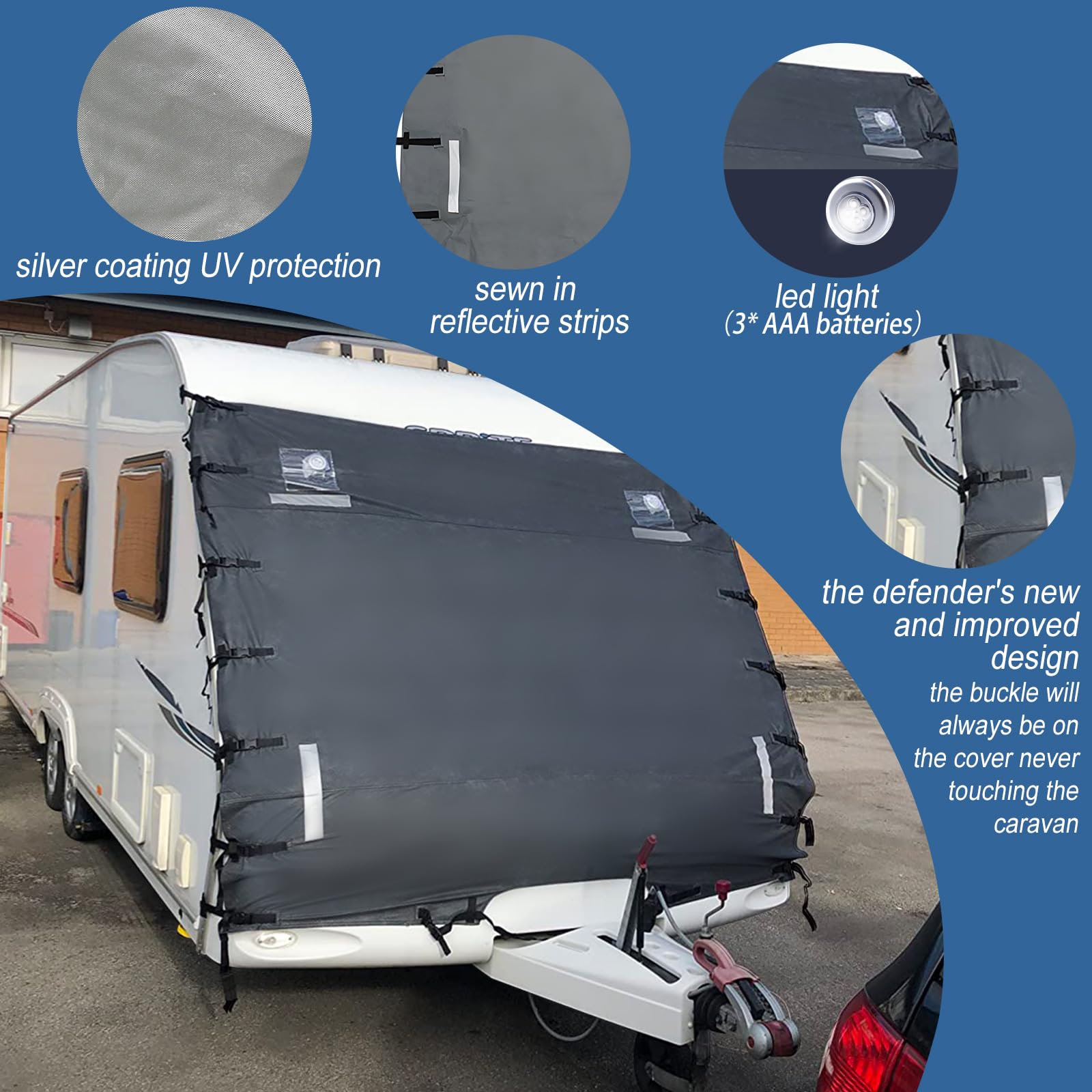 Housse De Protection Avant De Caravane Avec Lumières LED, Sangles