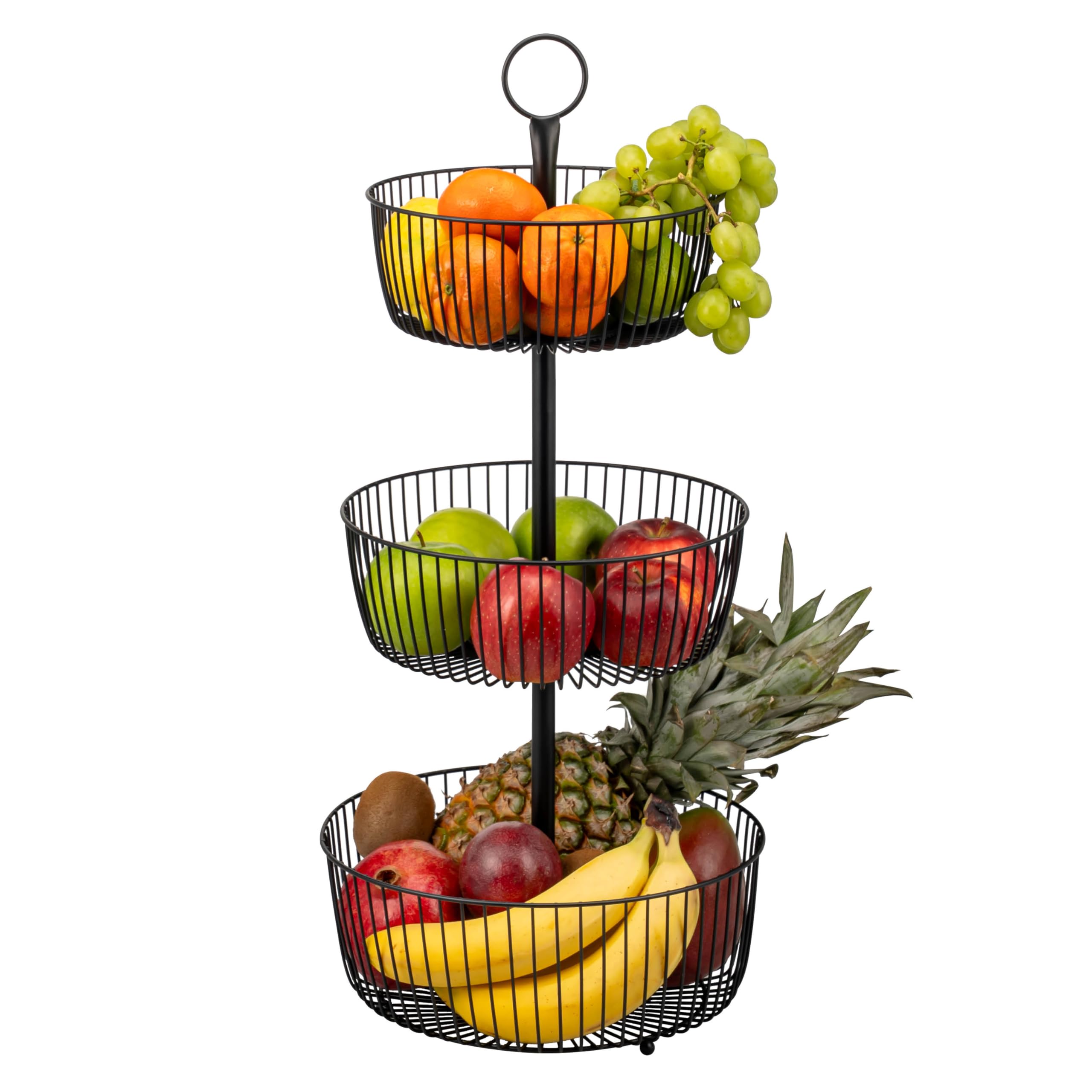 eluno 3-stöckige runde Obstetagere/Brotkorb, dekorative Etagere, moderne Obstschale, Obstkorb aus schwarzem Metall, Platz für Lagerung von Obst, Gemüse, Brot und Snacks in Küche und Wohnzimmer