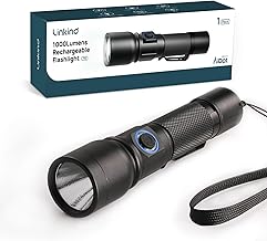 Linkind High Brightness Rechargeable LED Torch, 7 Adjustable Modes, Powerful Portable Flashlight with Side Clip and Lanyard, IP44 Waterproof Flashlight for Camping, Emergency, Repair, 1 Pcs