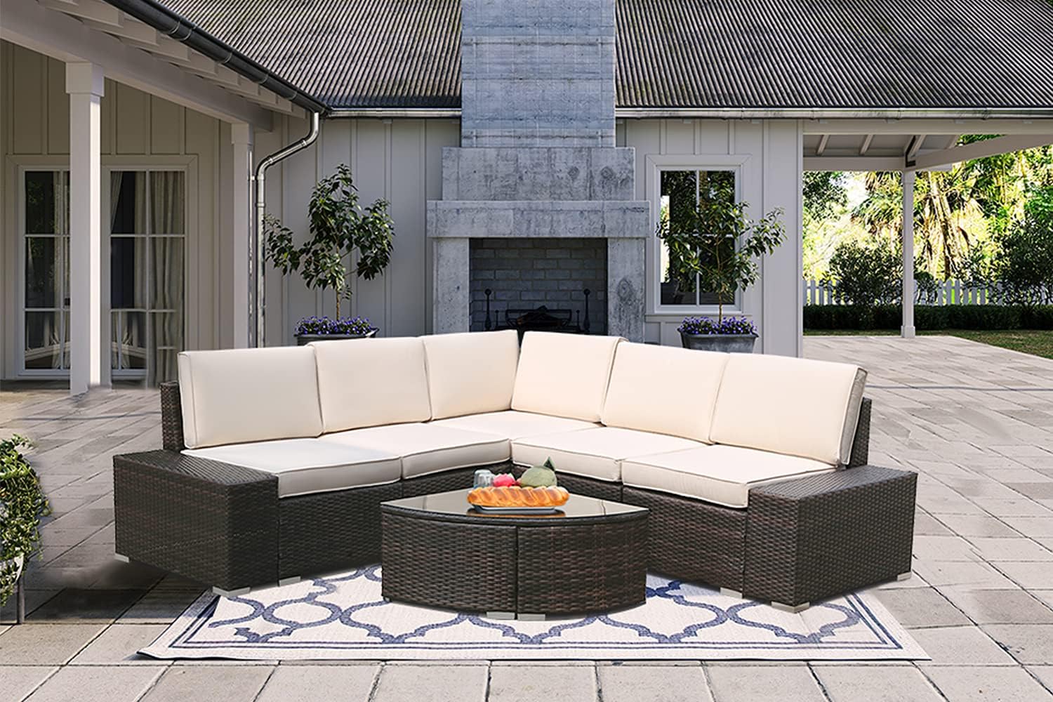 7 Pieces Patio Furniture Sets,Luxury Outdoor All Weather PE Rattan Wicker Lawn Conversation Sets,Garden Sofa Set with Coffee Table and Couch Cushions for Patio, Backyard, Pool (Red-7PCS) : Patio, Lawn & Garden