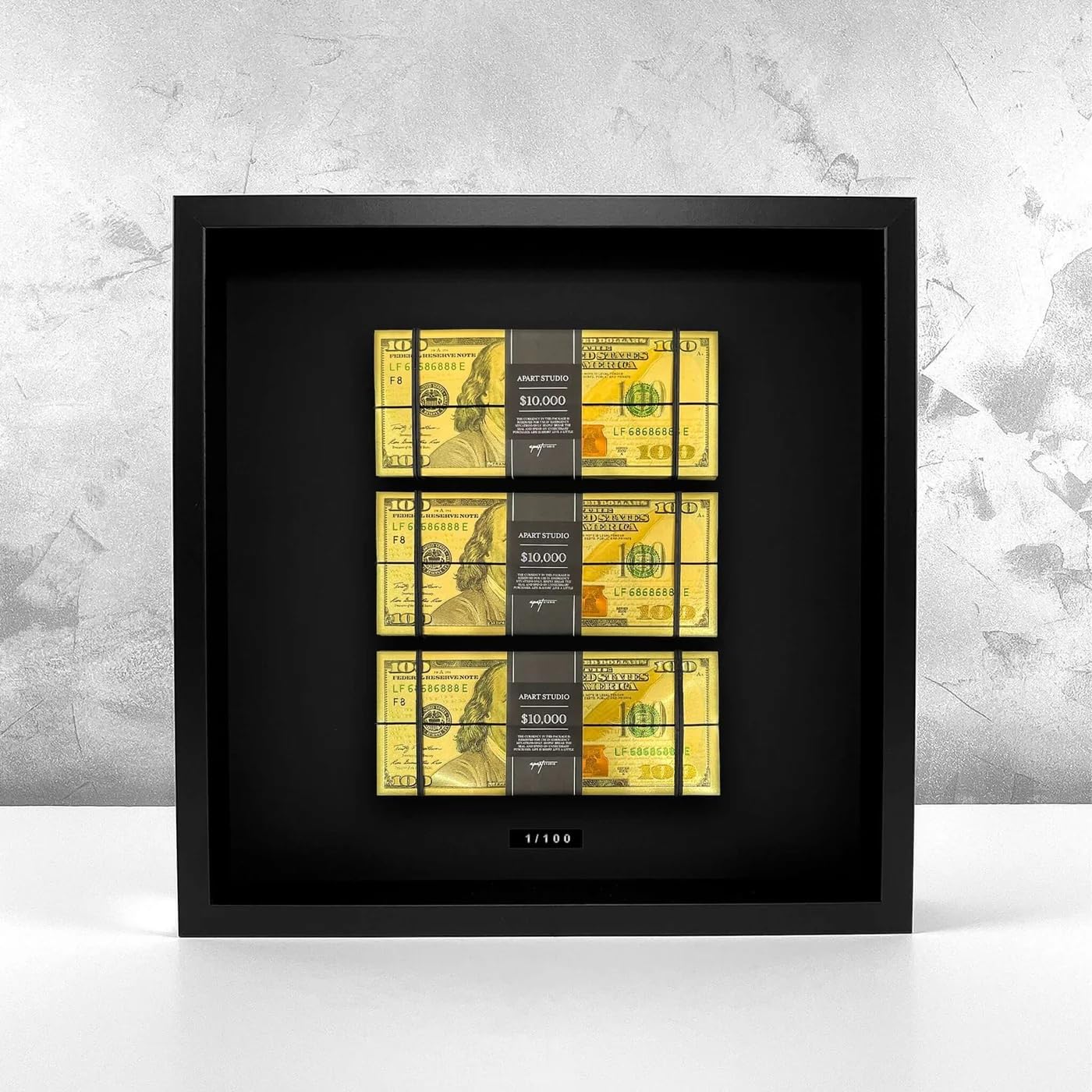 THE GRANDEUR Triple Gold Stacked USD Currency Frame (12x12 inch) – Luxury Money Wall Art Decor, Gift for Men, Dollar Bill Display Wall Art for Office, Living Room & Entrepreneur Gifts