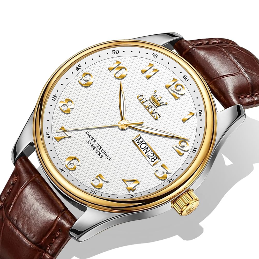 OLEVS Orologio da polso da uomo con cinturino in pelle al quarzo