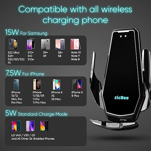 Miniatura 4 de Cargador inalámbrico de coche de 15 W - zicBee Qi soporte de teléfono de sujeción automática de carga rápida para iPhone 15 14 13 12 11