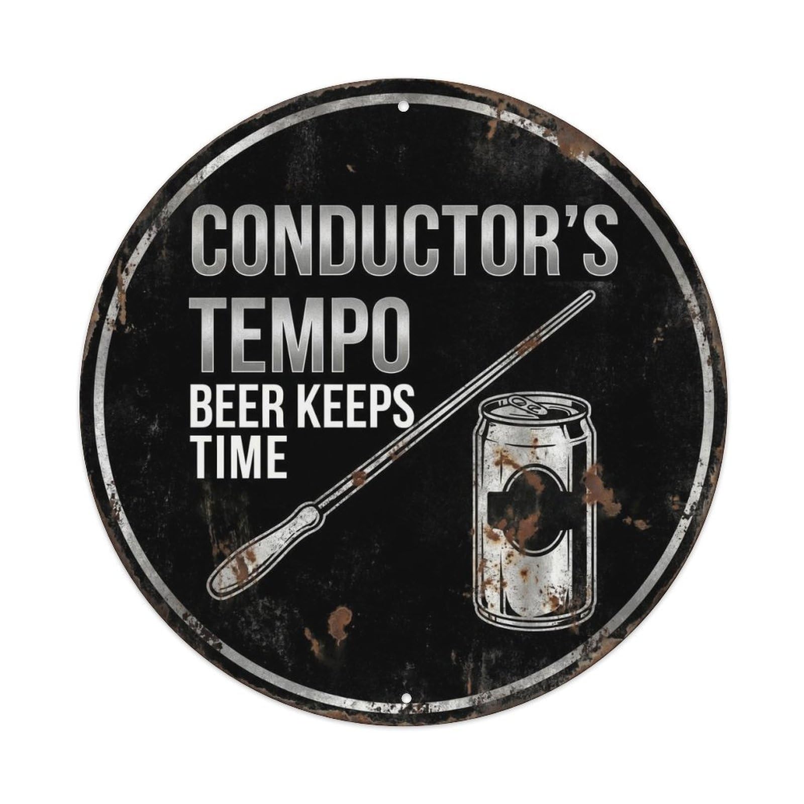 Retro Bar Style Conductor Orchestra Lounge Beer Vintage Metal Tin Sign Plaque Wall Decor for Cafe, Club, Garden Round Metal Poster 8x8Inch