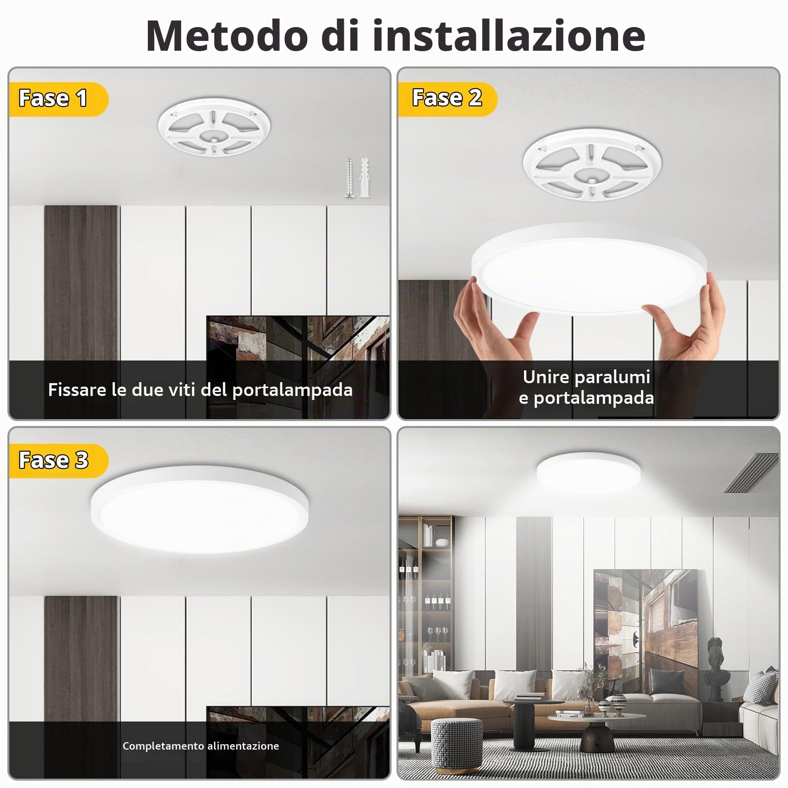 Plafoniera LED Soffitto, Lampada da Soffitto Rotonda Piatta 60W - 6500K 6000LM Lampada da Bagno IP44 Impermeabile, Ø50CM, Plafoniera a LED Bianca per Cucina, Cantina, Camera da Letto