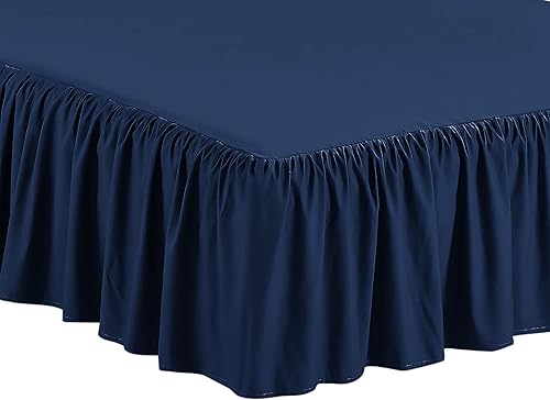 Miniatura 2 de Home Collection - Falda de cama con volantes en la parte superior e inferior de tela con caída de 17 pulgadas (tamaño matrimonial, azul marino)