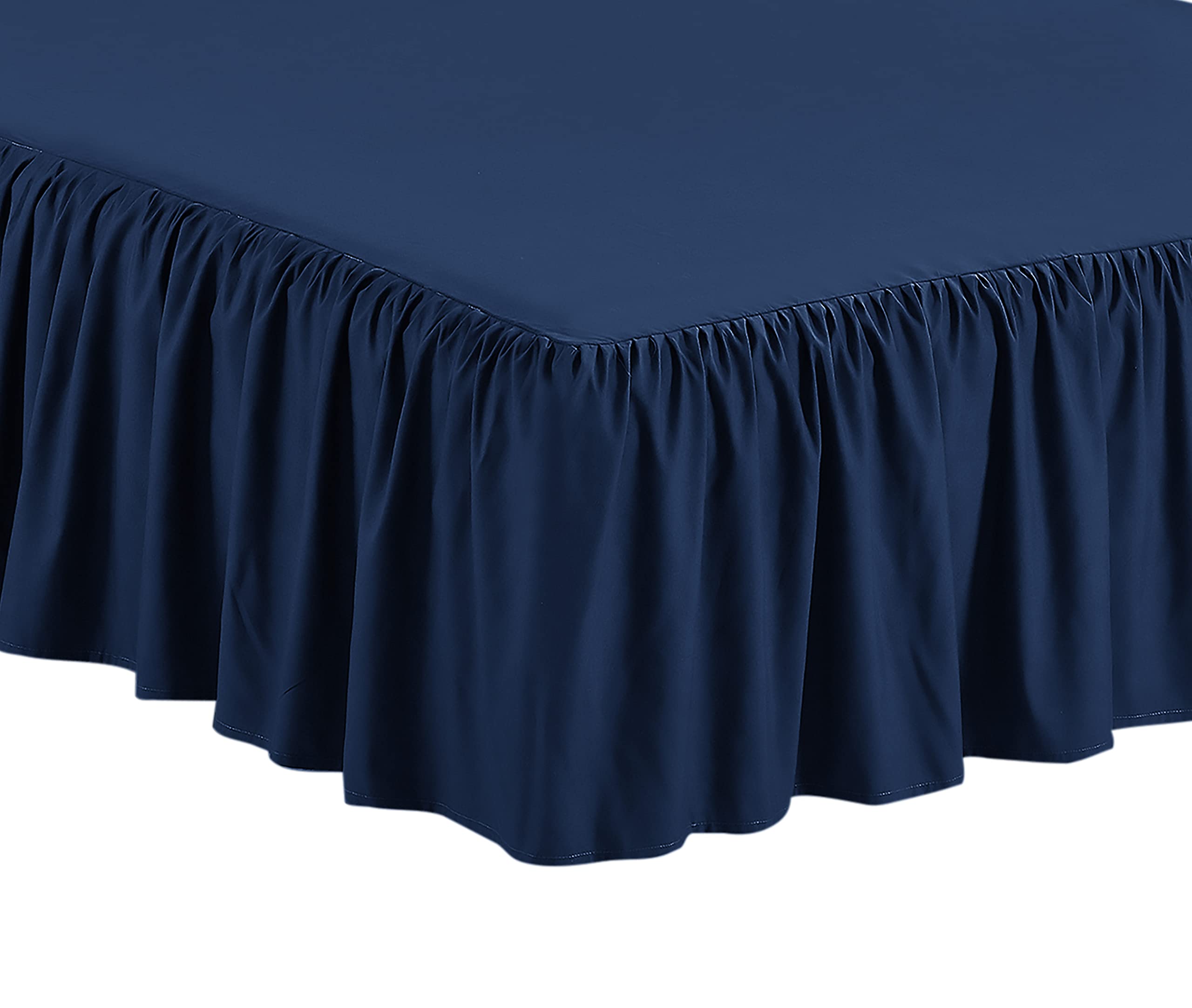Kids Zone Home Collection Bedskirt Ruffles Fabric Top and Bottom 17 Inch Drop New (Queen, Navy Blue)