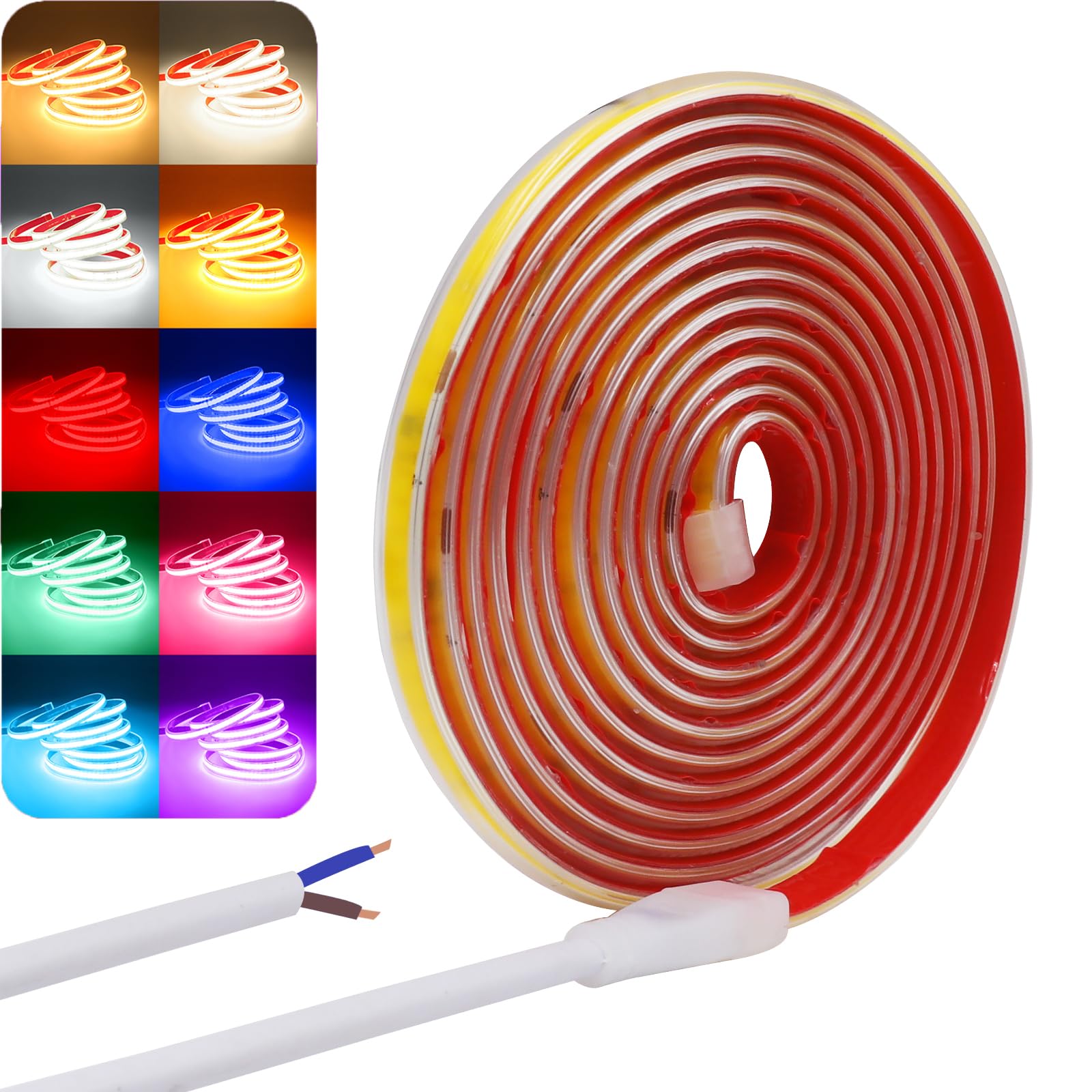 KAFULA 220V IP65 Waterproof COB LED Light Strip Self-Adhesive [8M, Yellow], 240 LEDs/m Flexible FCOB LED Fairy Light CRI85+, No Transformer Required, Home/Shop Decoration