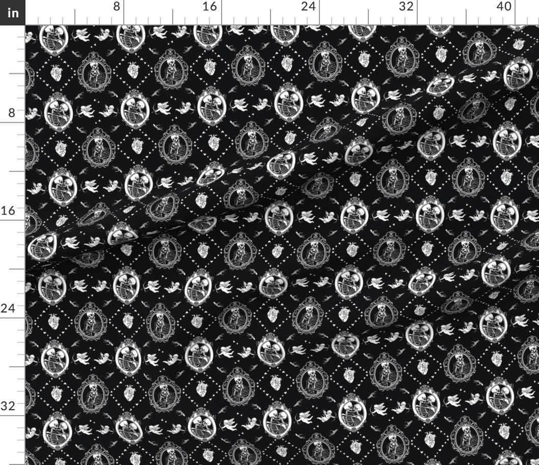 Spoonflower Fabric - Gothic Valentine Skeleton Love Kiss Halloween Cupid Anatomical Heart Printed on Petal Signature Cotton Fabric by The Yard - Sewing Quilting Apparel Crafts Decor